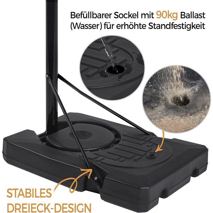 Yaheetech Adjustable Height Basketball Stand - Mobile Basketball System for Indoor/Outdoor Use - Water/Sand Fillable Hoop