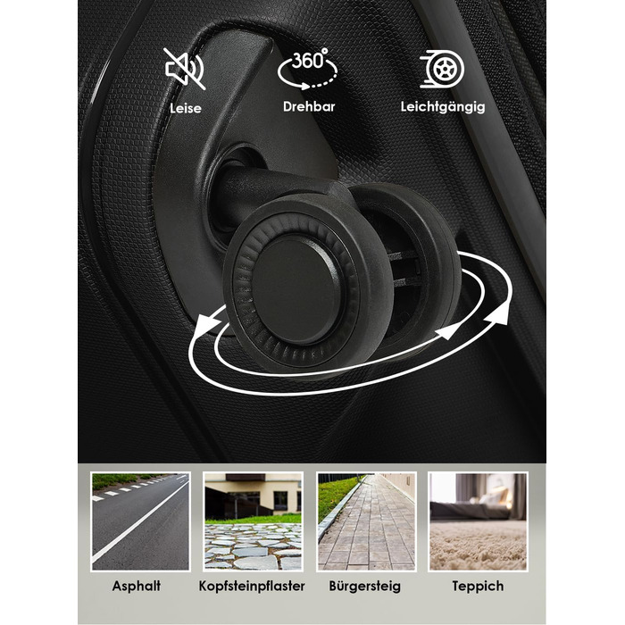 Набір валіз REDOLZ 3 шт. з розширенням | Чорний | З TSA-замком та подвійними колесами | З легкого поліпропілену