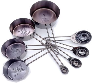 8-Piece Stainless Steel Measuring Spoon Set, Rose Gold, Measuring Cup, Kitchen Accessories, Baking, Tea, Coffee Spoons, Measuring Tools (Color: Gold) (Dark Gray)