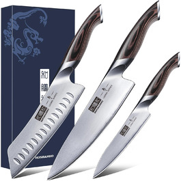 HOSHANHO 8-Piece Knife Set with Wooden Block - Professional Stainless Steel Kitchen Knife Set for Cooking