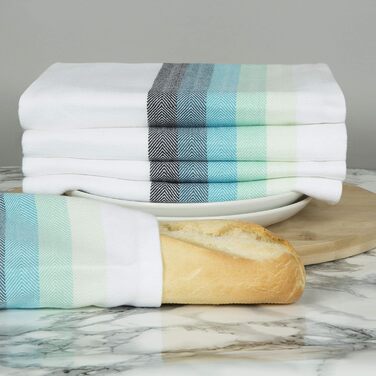 Sticky Toffee 100% Cotton Dishcloths, Multicolor Herringbone Pattern, Pack of 5 Dishcloths | 50 x 70 cm | Turquoise Blue | Absorbent Restaurant, Bar, Glass Kitchen Cloths