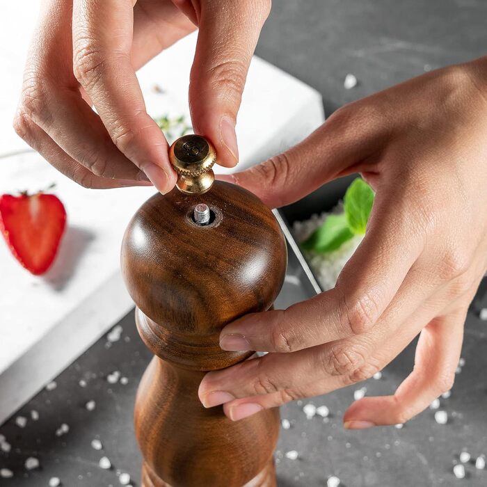 Bill.F Salt and Pepper Grinder Set, Wooden Pepper Grinder 2-Piece Set Manual Salt and Pepper Shakers Grinder Refillable 7 inches with Adjustable Ceramic Grinding Rotor