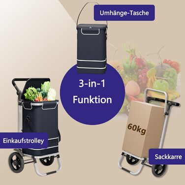 Великий колісний візок для покупок 64L, розкладний, до 60кг, з відділенням-холодильником, з відбивачем, чорний