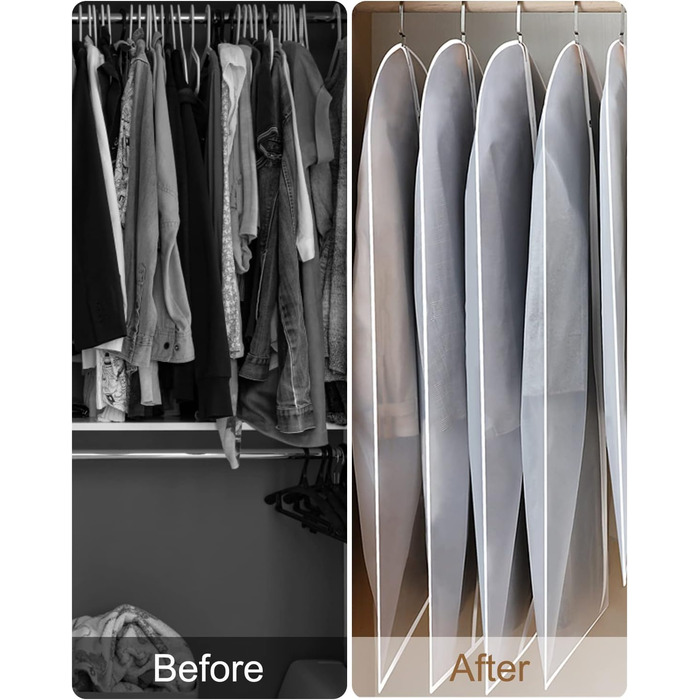 16 шт. мішки для одягу, великі, середні та короткі, 60 x 120/100/80 см, з блискавкою, прозорі, для костюмів, пальто, суконь, сорочок, зберігання, захисні чохли (білий)