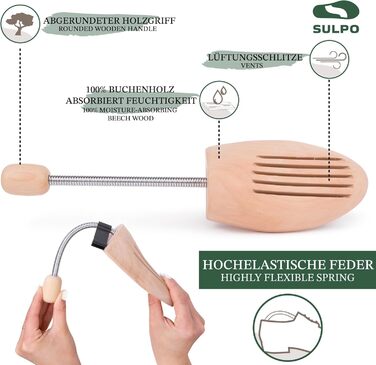 SULPO Shoe Stretcher Wood - Wood Shoe Stretcher Shoes Widening - Crease Protection for Shoes - Shoe Widener - Various Sizes - Shoe Stretcher for Women and Men
