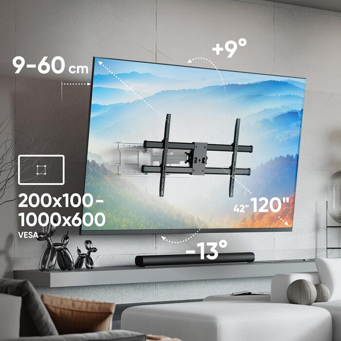 Кронштейн для телевізора ONKRON M10-BW: поворотний, для телевізорів 42-120 дюймів, до 100 кг, VESA 1000x600, ультратонкий, чорно-білий