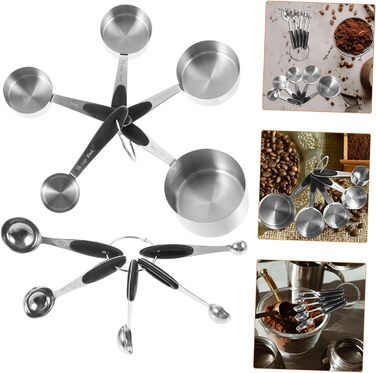 Cabilock 3-Piece Measuring Spoon Set, Stainless Steel Kitchen Helper Set, Kitchen Utensil Set, Measuring Spoons Set, Dessert Cups with Lid, Measuring Spoon Cup, Stainless Steel