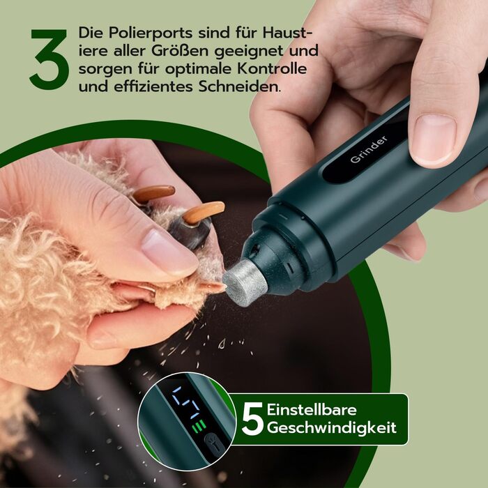 Електричний точилка для кігтів собак 5-ступінчатий з LED-підсвіткою, тихий, перезаряджуваний, потужний точилка для кігтів для домашніх тварин, для собак та котів малих та середніх порід