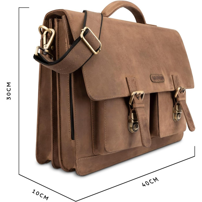 Сумка для ноутбука Leabags Leder Aktentasche чоловіча шкіряна до 15 дюймів, коричнева (M)