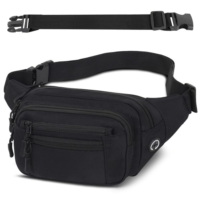 Чоловіча/Жіноча поясна сумка на пояс, 30 см, унісекс, для подорожей, туризму, прогулянок з собакою, чорна
