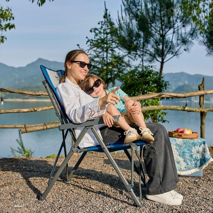 Крісло для кемпінгу Timber Ridge, складне, 260 кг, 4 положення, з подушкою, висока спинка, з кишенею, для кемпінгу, саду, балкону, автодому (2 шт. блакитне)