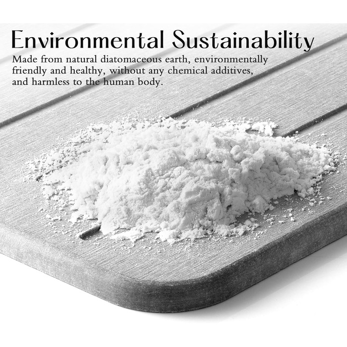 Amilutuo Badematte Stein, Diatomite Stone Bath Mat, Non-Slip Stone Bath Mat, Quick-Drying Stone Bath Mat Light Grey 60 x 39 CM