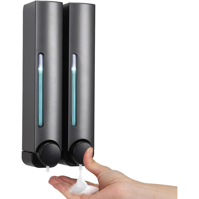 Набір дозаторів для мила та гелю для душу на стіну (2 шт, 380 мл, сірий)