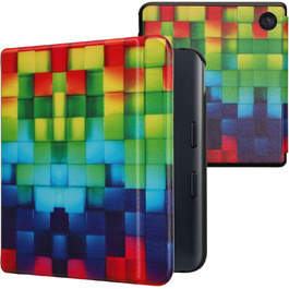 Чохол-книжка kwmobile для Kobo Libra Colour/Tolino Vision Color - яскравий чохол для eReader (кольорові кубики, зелено-блакитний)