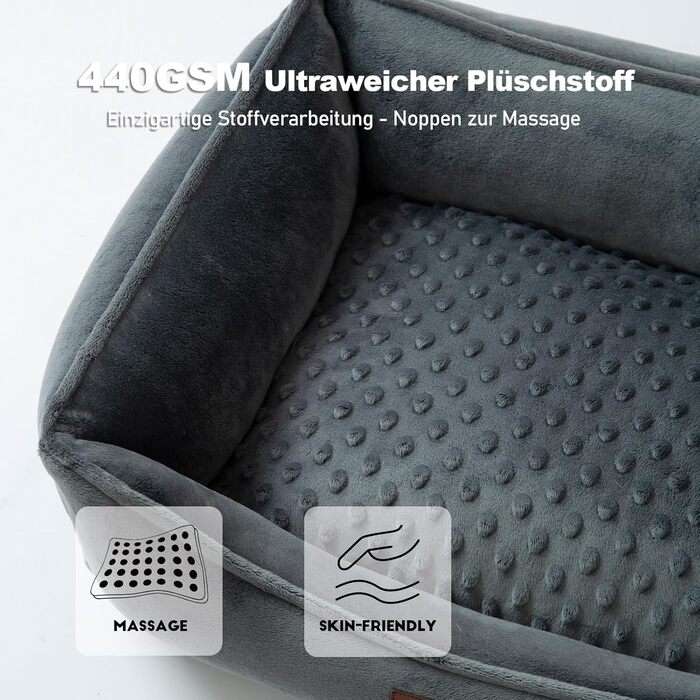 Dog Bed for Small and Medium Dogs 65x55x18cm, Washable Dog Cushions, Removable Cover, Dog Sofa Dog Basket with Raised Edges, Fluffy Cat Bed Dog Bed with Nubs, Dark Grey (90x75x25cm, Dark Grey - Removable)