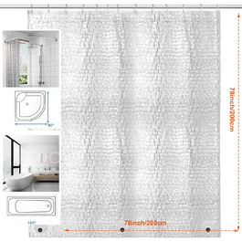 Шторка для душу AiQInu 180x200 см, 3D Eva, прозора, антигрибкова, водовідштовхувальна, для ванної кімнати, з 12 гачками