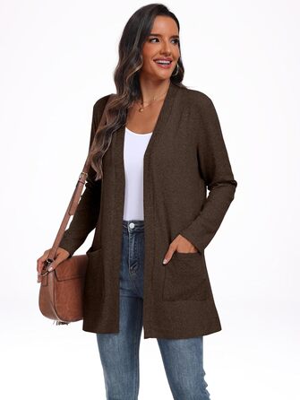 Жіночий кардиган QIXING в'язаний з кишенями, зелений (L, Коричневий) | Зручний, дихаючий, теплий | Для осені та зими