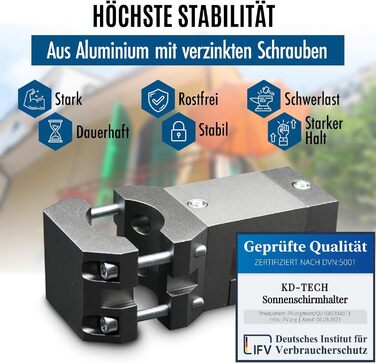 KD-TECH Stable Parasol Holder - Parasol Stand for Balcony Square Railings - Secure Parasol Attachment Without Drilling