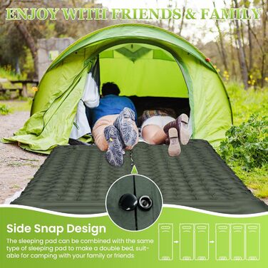 Каремат Satisure для кемпінгу надувний з насосом, водонепроникний, ультралегкий, зелений - для туризму, відпочинку на природі