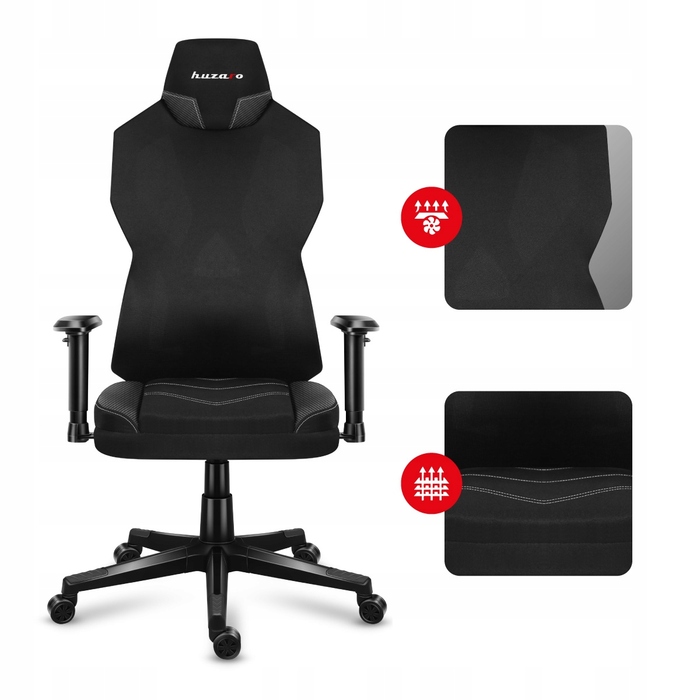 Ігрове крісло Huzaro Combat 6.2 RGB, тканина, чорне