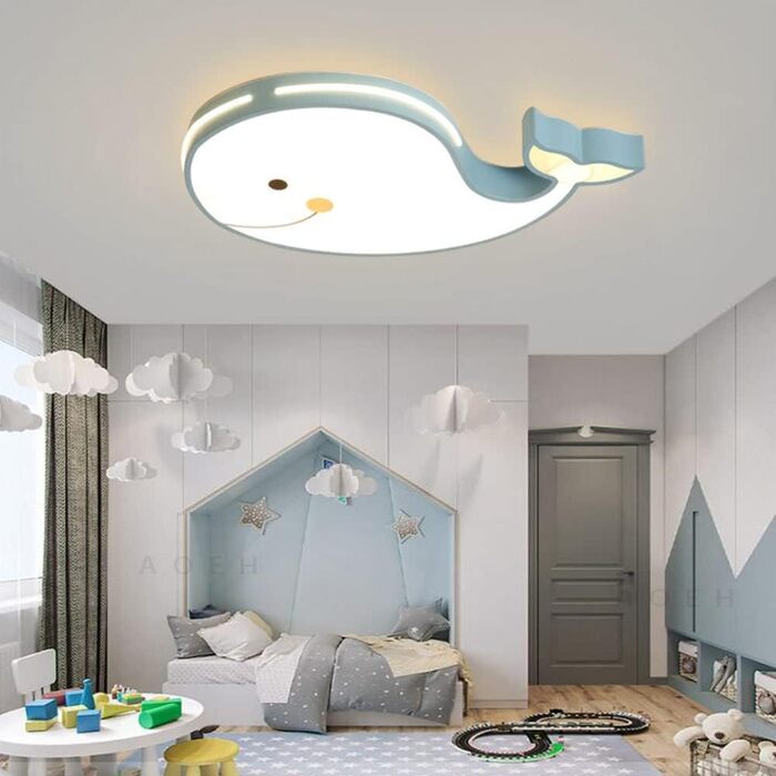 LED Ceiling Lamp Dolphin Shape Dimmable with Remote Control Boy Girl Baby Kids Children's Room Lamps Ceiling Children's Room Bedroom Lamp Room Lighting Chandelier, White, 50cm (Blue, 50cm)