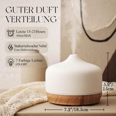 Дифузор ароматної олії Porseme 500 мл, скляний, ультразвуковий, з LED-підсвіткою 7 кольорів, для ефірних олій, тихий, для дому (Rosegold)