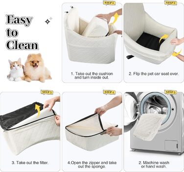 Автокрісло для собак маленьких та середніх порід, з кишенями для зберігання, поводок, посилене автоліжко для собак (білий, середній)