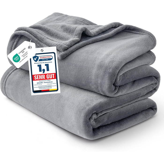 BEDSURE Флаєцева ковдра - тепла зимова ковдра, велика, 220x240 см, сіра. Ковдра для дивана, плед, тепла та м'яка ковдра для дому.