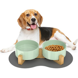 Doppel 850ml Ceramic Dog Bowl - Elevated Food and Water Bowl with Bamboo Stand & Non-Slip Mat for Medium & Large Dogs