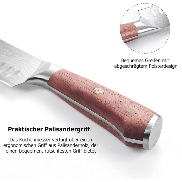 Професійний кухонний ніж Santoku 18 см з японської нержавіючої сталі з високим вмістом вуглецю, ергономічна ручка, для дому та ресторану