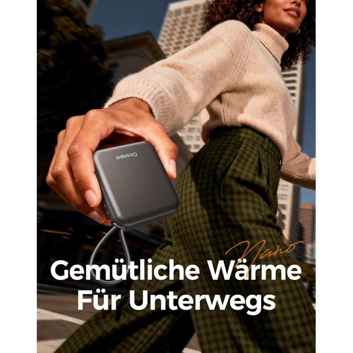 Електричні грілки для рук Ocoopa 2 шт. з акумулятором 4000mAh, USB, 3 режими нагріву, до 52°C, подарунок на Новий рік, для зими, катання на лижах, подорожей та активного відпочинку, UT5 Nano Wiesengeflüster (Ocoopa x Künstleredition), чорний