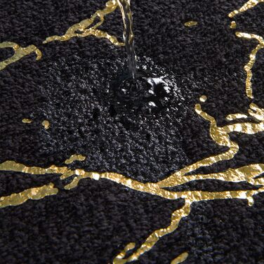 QJHOMO Non-Slip Bath Mat Washable, Bathroom Rug, Toilet Rug with Cutout Black Bathroom Carpet, Gold Decorative Toilet Rug Luxury Bathroom Accessories, soft Microfiber Absorbent Bath Rug 50x50 cm 50 x 50 cm with Toilet Cutout Black and Gold