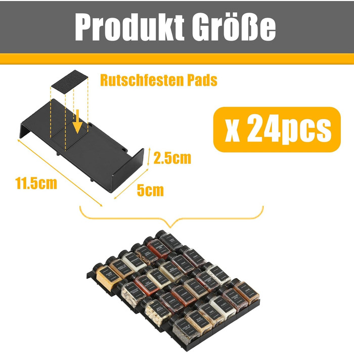 Організатор для спецій Famhap, 24 шт. - полиці для спецій у ящик, чорний
