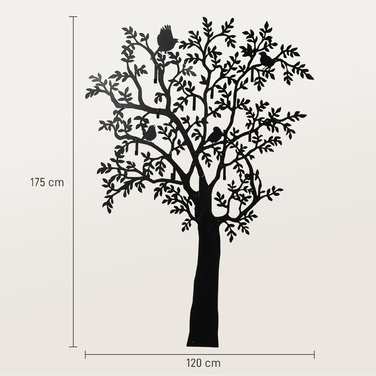 HOMCOM Coat Rack Wall-Mounted Coat Rack in Tree Shape with 4 Birds, 8 Hooks Coat Rail, Wall Decoration for Jackets, Coats, Hats, Scarves, Handbags, 120 x 175 cm, Black | Aosom