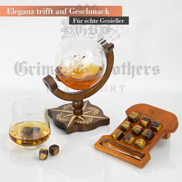 Grimm & Brothers: Compass Decanter - Genuine Wood - Whiskey Decanter 850ml with Congratulatory Card - Whiskey Accessories - Men's Gifts - Globe Whiskey Decanter - Gift Set - Alcohol - Whiskey Decanter