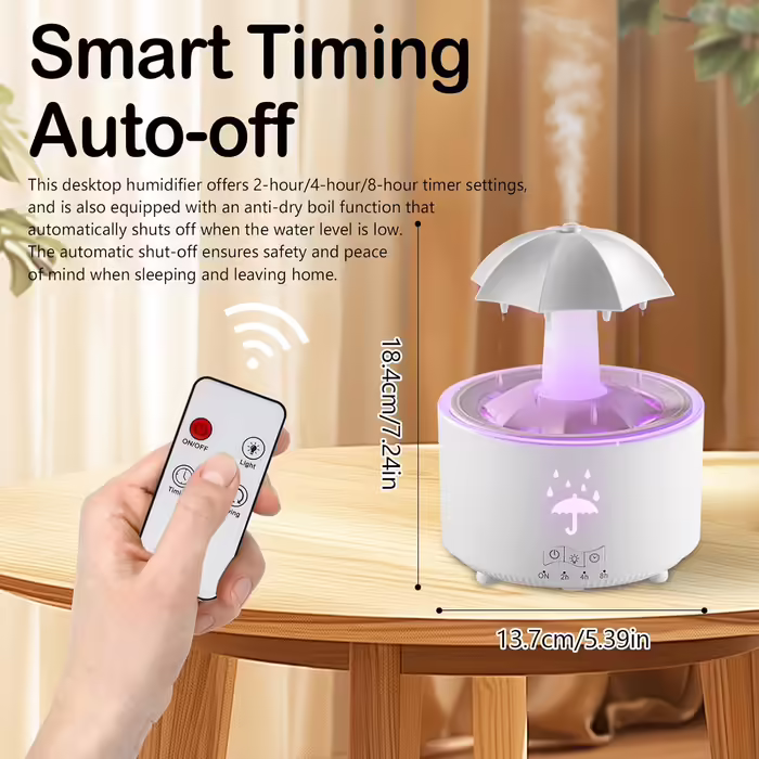 Rainfall Humidifier, Rain Cloud Humidifier, Rain Sounds for Sleeping, Rain Mushroom Lamp with 7 Color Light, Rainfall Humidifier 350ml, Oil Diffuser