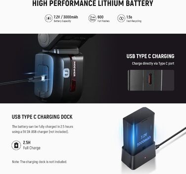 NEEWER Z2-N: Світловий проблиск Speedlite 2.4G TTL для Nikon з моделюючою лампою, швидким перемикачем TCM, HSS 1/8000s, акумулятор 2600mAh