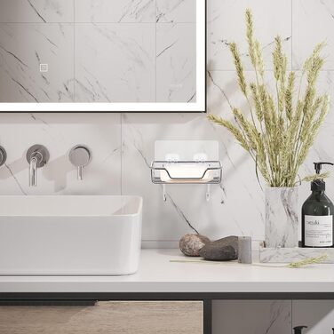 Тримач для мила без свердління Uten, нержавіюча сталь, самоклеючий, з 2 гачками, для душу, ванної, кухні (сріблястий, 2 шт.)