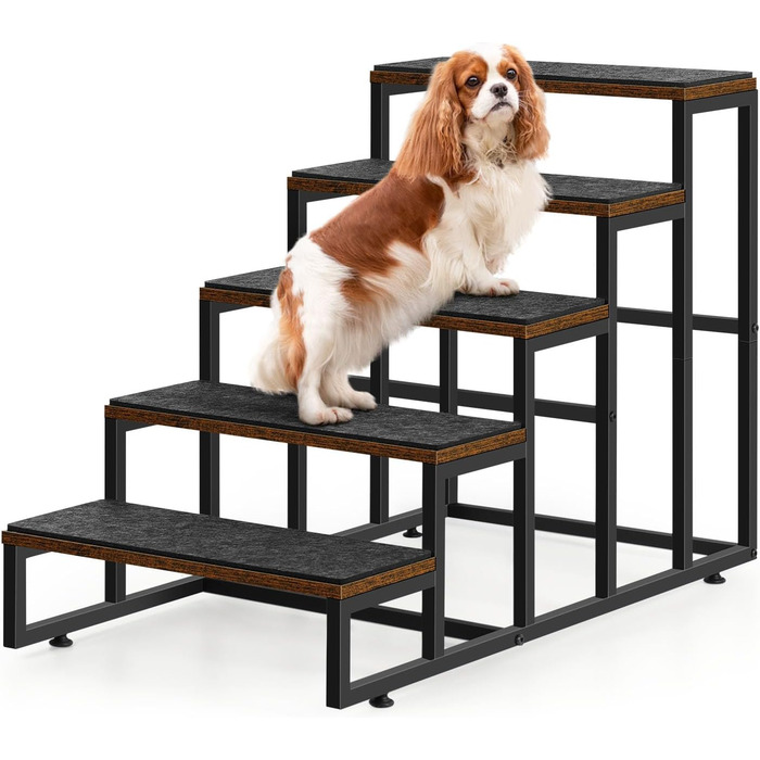 Сходинка для тварин до вікна, багатоярусне ліжко для собак зі сходинками, 4-ступенева сходинка для високих ліжок для маленьких собак та котів (Коричнева, 5 сходинок)