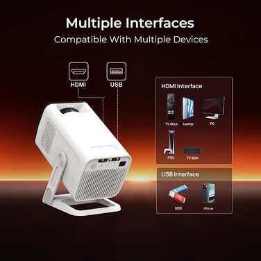 Проектор Mini Beamer 1080P/4K з Android 13 OS, WiFi 6, Bluetooth 5.4, підтримкою Netflix та Google CTS, HDMI, USB, iOS, LYNCAST N300 White