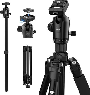 Штатив для камери GEEKOTO 77” з моноподом, 360° поворотним кріпленням, 1/4” гвинт та сумкою для камери, чорний (DE-AT24Plus-B)