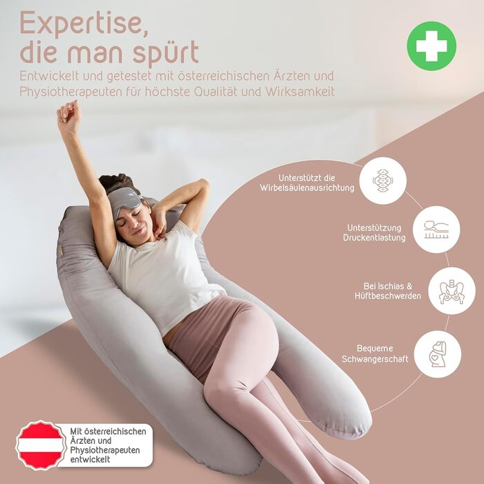 mimi kalu® Side Sleeper Pillow with Memory Foam [Shape-Retaining] including 100% Soft-Cotton Cover and Sleep Mask | Pregnancy Pillow for Sleeping | Pillow | Nursing Pillow | Snuggle Pillow | Comfort Pillow 130 x 70 Platinum Gray 1