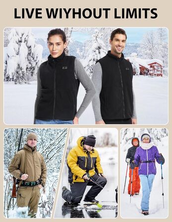 Loowoko Тепла жилетка для чоловіків та жінок з підігрівом, флісова, без акумуляторів, 3 температурні режими, 6 зон нагріву, пральна, для роботи на відкритому повітрі, мотоцикла, прогулянок, чорна, M