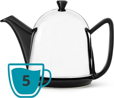 Bredemeijer small white ceramic teapot 1.0 Liter with stainless steel lid (Black, 1.0 L)