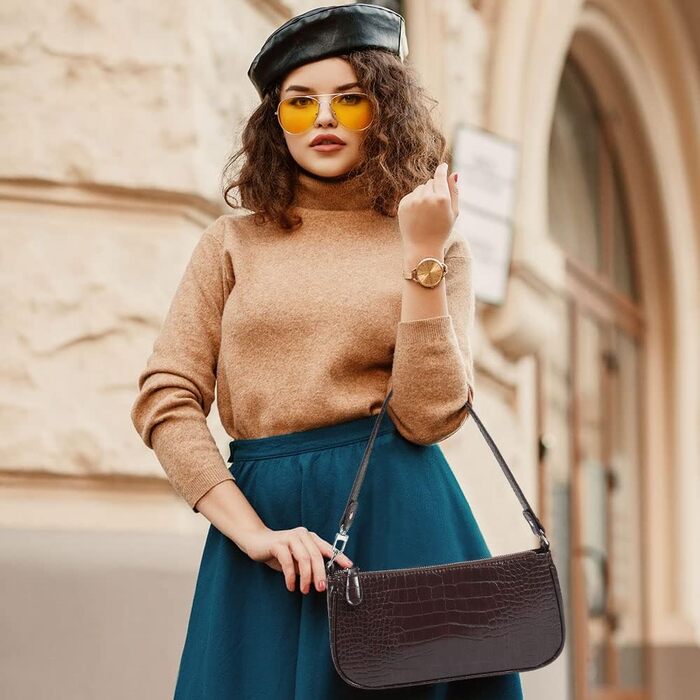 Сумка жіноча через плече крокодиляча шкіра ретро вінтаж коричнева #2 – маленька сумка-міні, класична сумка-шопер