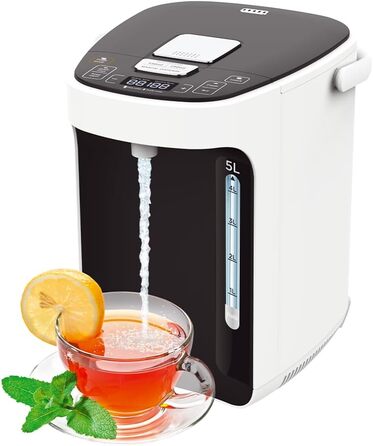 TITAN 2.1: Thermopot 5 Liter Kettle, Hot Water Dispenser Adjustable 45-95 °C, Pump Kettle 5L Thermos Flask, Samovar with Temperature Setting, Child Safety Lock, Water Connection, Keep Warm Function