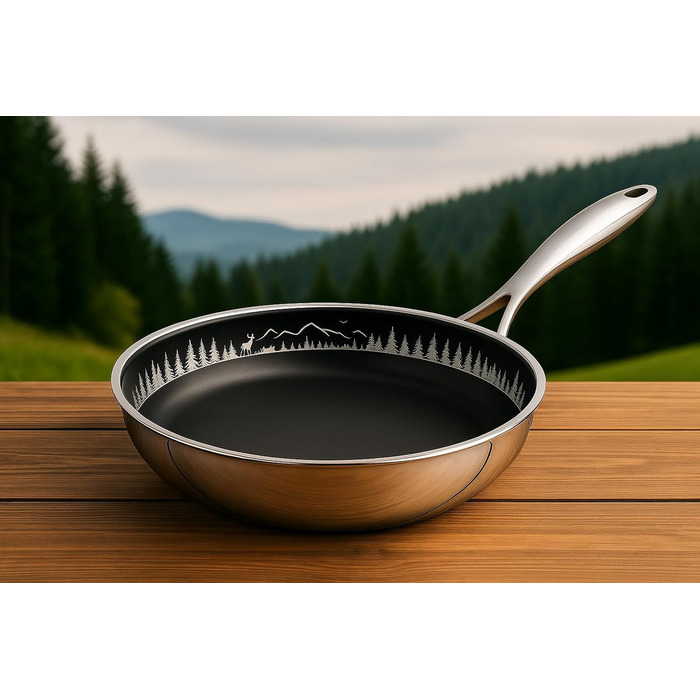FIXLINE Black Forest Non-Stick Fry Pan - 28cm - RED Design - PTFE-Free - Compatible with All Cooktops (including Induction) - Oven Safe up to 250°C - Easy Cleaning - Ideal Gift