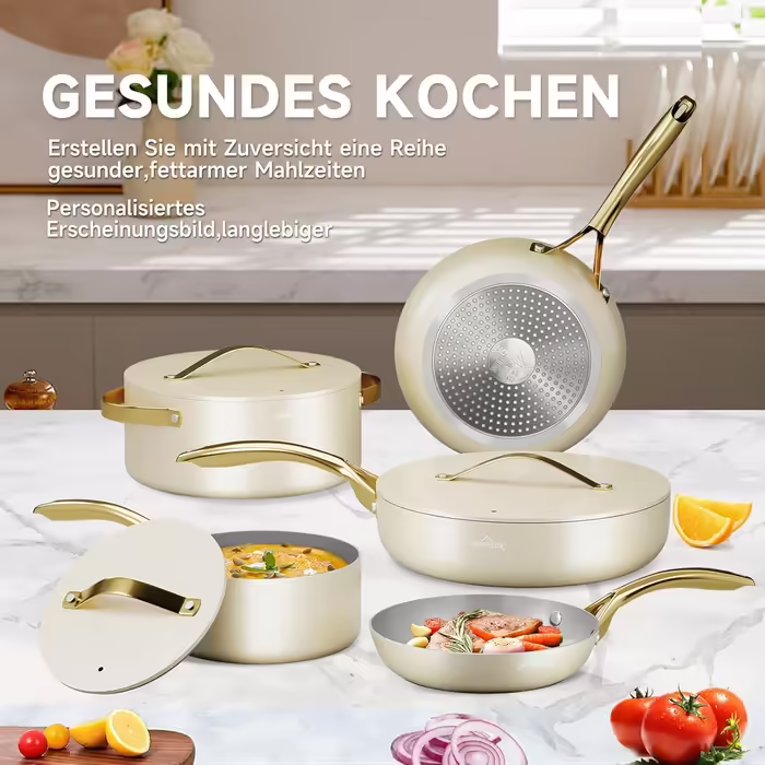 Pot Set, HOMELUX Pot Set Induction 8 Piece, Induction Cookware Set, Pots with Glass Lids, Cookware Set, Pots and Pans Set, Induction Compatible, White 8TLG--White