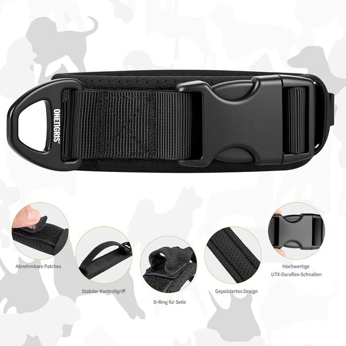 Нашийник для собак OneTigris, тактичний, з ручкою, чорний, S (25-33 см)