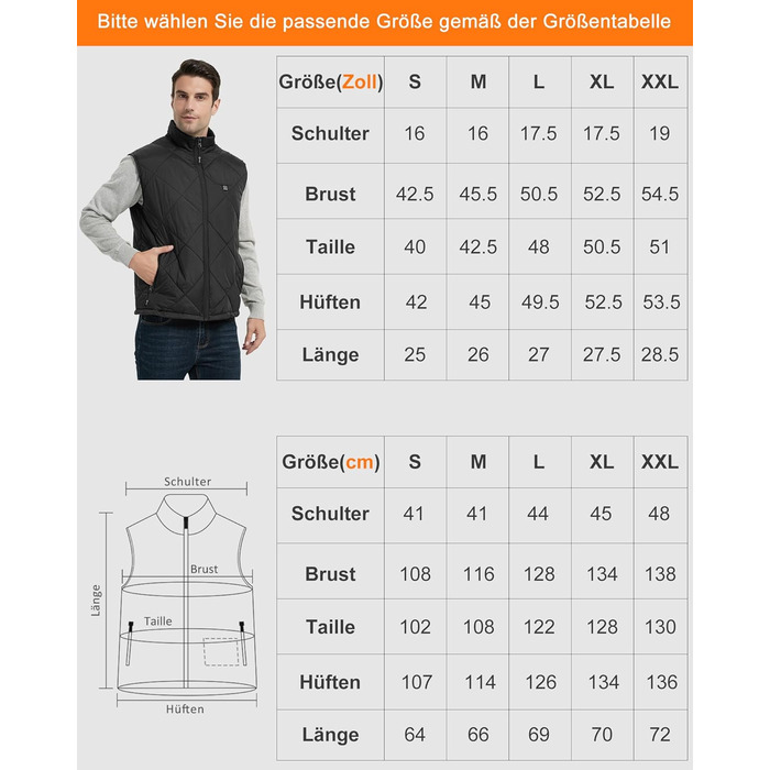 Електрична гріюча жилетка Fernida для чоловіків та жінок, 8 зон нагріву, 3 температурні режими, з Powerbank, для зимових активів на відкритому повітрі, чорна, розмір S